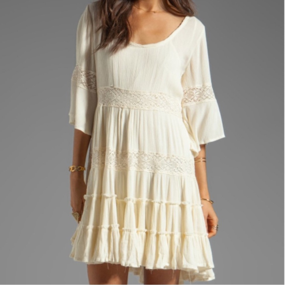 Free People Dream Cloud Dress BoHo Crochet Dress Size M Ivory 100% cotton